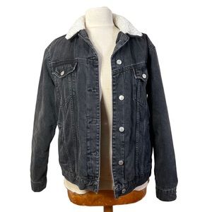 Topshop Y2K Faux Fur Sherpa Lined Denim Trucker Jean Jacket Size 6